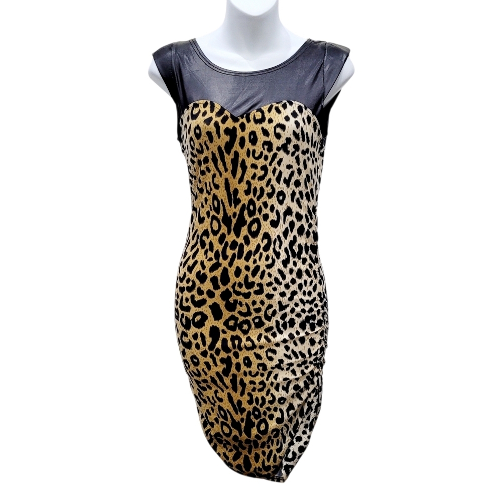 2/$20 Y2K Leopard Print & Black One Piece Dress Size: Small